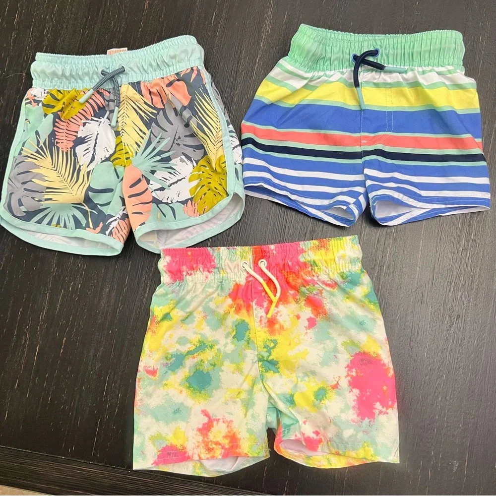Kids Swim Trunks - Multicolor Tropical, Stripes & Tie-Dye Styles